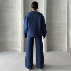 Solid Color Long Sleeve Loose Wide Leg Pants Set SSNF-211470