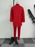 V-neck Lantern Sleeve Split Shirts Pants Suit NY-10900