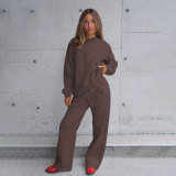 Solid Color Loose Long Sleeve Pants Two Piece Set SSNF-211468