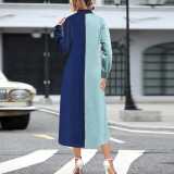 Denim Color Block Long Sleeve Maxi Dress GDAM-218550