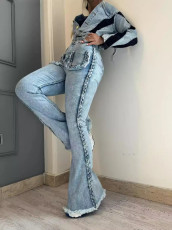 Fashion Long Sleeve Denim Two Piece Pants Set YMEF-52035