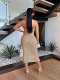Hot Drill Halter Sleeveless Split Midi Dress NY-3277