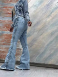 Fashion Long Sleeve Denim Two Piece Pants Set YMEF-52035