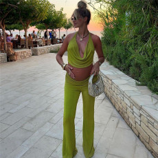 Sexy Backless Halter Tops Pants 2 Piece Set XEF-54368
