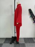 V-neck Lantern Sleeve Split Shirts Pants Suit NY-10900