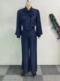 Tied Lantern Sleeve Shirt Wide Leg Pants Two Piece Set NY-3289