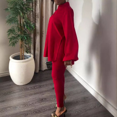 V-neck Lantern Sleeve Split Shirts Pants Suit NY-10900