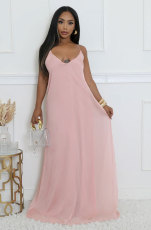 Solid Color Backless Sling Loose Maxi Dress XHXF-433
