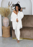 Solid Color V Neck Sweater Tight Pants 2 Piece Set GCNF-0222
