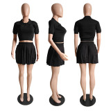 Button Pleated Skirt Knit Casual Two-piece Set GCNF-0223