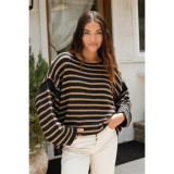 Stripe Knits Bat Sleeve Loose Tops ASL-6756