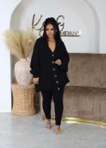 Solid Color V Neck Sweater Tight Pants 2 Piece Set GCNF-0222