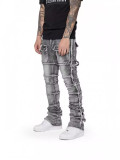Men's Washed Denim Frayed Layered Micro Flare Jean GDMY-3039