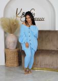 Solid Color V Neck Sweater Tight Pants 2 Piece Set GCNF-0222