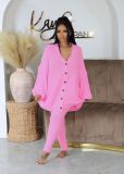 Solid Color V Neck Sweater Tight Pants 2 Piece Set GCNF-0222