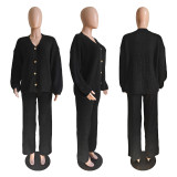 V-Neck Buttoned Cardigan Wide Leg Pants Sweater Set GCNF-0224