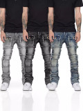 Men's Washed Denim Frayed Layered Micro Flare Jean GDMY-3039