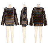 Stripe Knits Bat Sleeve Loose Tops ASL-6756