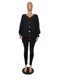 Solid Color V Neck Sweater Tight Pants 2 Piece Set GCNF-0222