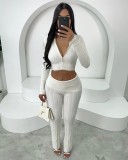 Solid Color Knits Long Sleeve Two Piece Pants Set TR-1316