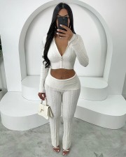 Solid Color Knits Long Sleeve Two Piece Pants Set TR-1316