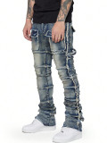 Men's Washed Denim Frayed Layered Micro Flare Jean GDMY-3039