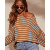 Stripe Knits Bat Sleeve Loose Tops ASL-6756