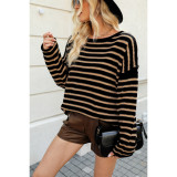 Stripe Knits Bat Sleeve Loose Tops ASL-6756