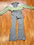 Color Block Long Sleeve Micro Flare Pants Suit CH-24060