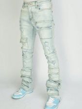 Men's Fashion Holes Denim Zipper Stacked Jeans GDMY-MGD1090