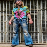 Men's Plus Size Blue High Waisted Vintage Big Flare Jean GDMY-1955