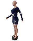 V Neck Knits Long Sleeve Bow Tie Skirts Set MEM-MZ88598