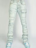 Men's Fashion Holes Denim Zipper Stacked Jeans GDMY-MGD1090