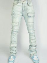 Men's Fashion Holes Denim Zipper Stacked Jeans GDMY-MGD1090