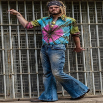 Men's Plus Size Blue High Waisted Vintage Big Flare Jean GDMY-1955