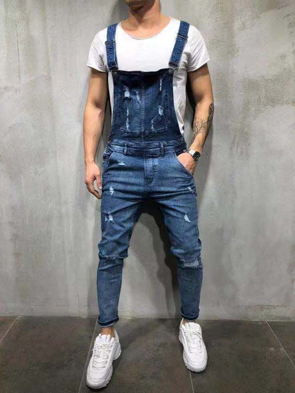 Men's Holes Denim Slim Back Pants Jumpsuit GDMY-828