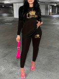 Crown Print Long Sleeve Long Pants 2 Piece Set WSYF-CT00060 