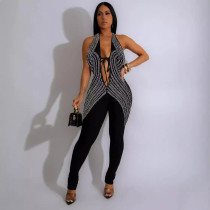 Backless V Neck Hot Drill Jumpsuit NY-K3262