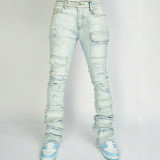 Men's Fashion Holes Denim Zipper Stacked Jeans GDMY-MGD1090