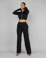 Solid Color Zipper Hooded Two Piece Pants Set FENF-FE283