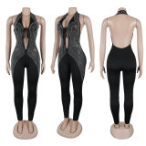 Backless V Neck Hot Drill Jumpsuit NY-K3262