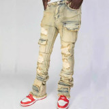 Men's Fashion Holes Denim Zipper Stacked Jeans GDMY-MGD1090