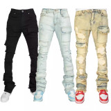 Men's Fashion Holes Denim Zipper Stacked Jeans GDMY-MGD1090