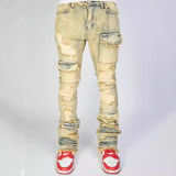 Men's Fashion Holes Denim Zipper Stacked Jeans GDMY-MGD1090
