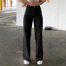 Solid Color Loose High Waisted Straight Jeans GDMY-75198