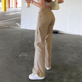 Solid Color Loose High Waisted Straight Jeans GDMY-75198