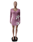 V Neck Knits Long Sleeve Bow Tie Skirts Set MEM-MZ88598