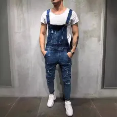 Men's Holes Denim Slim Back Pants Jumpsuit GDMY-828