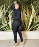 Solid Color Cross Pleated Tight Two Piece Pants Set HMS-6519