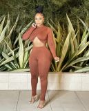 Solid Color Cross Pleated Tight Two Piece Pants Set HMS-6519
